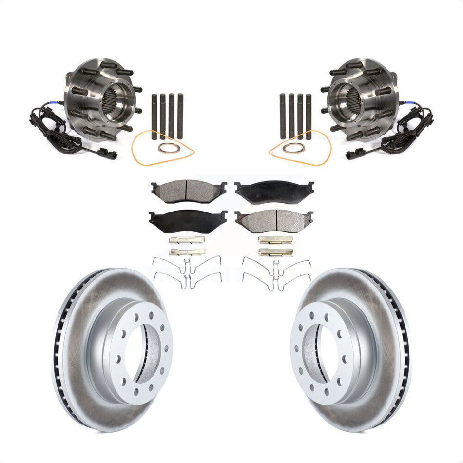 Front Hub Bearing Assembly With Coated Disc Brake Rotors And Ceramic Pads Kit For 2011-2016 Ford F-450 Super Duty F-550 4 X KBB-104862