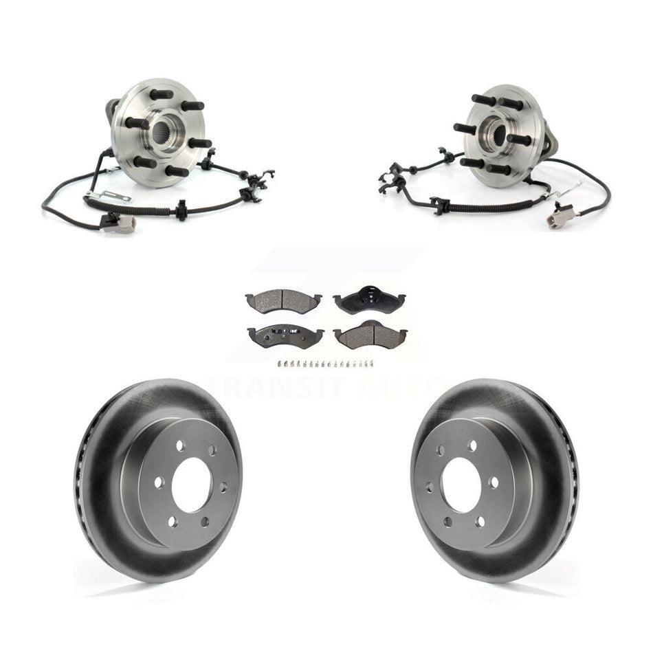 Front Hub Bearing Assembly With Coated Disc Brake Rotors And Ceramic Pads Kit For 2000-2002 Dodge Dakota Durango 4WD with 4-Wheel ABS KBB-104900