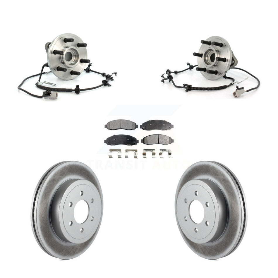 Front Hub Bearing Assembly With Coated Disc Brake Rotors And Ceramic Pads Kit For 2003-2004 Dodge Dakota 4WD with 4-Wheel ABS KBB-104901
