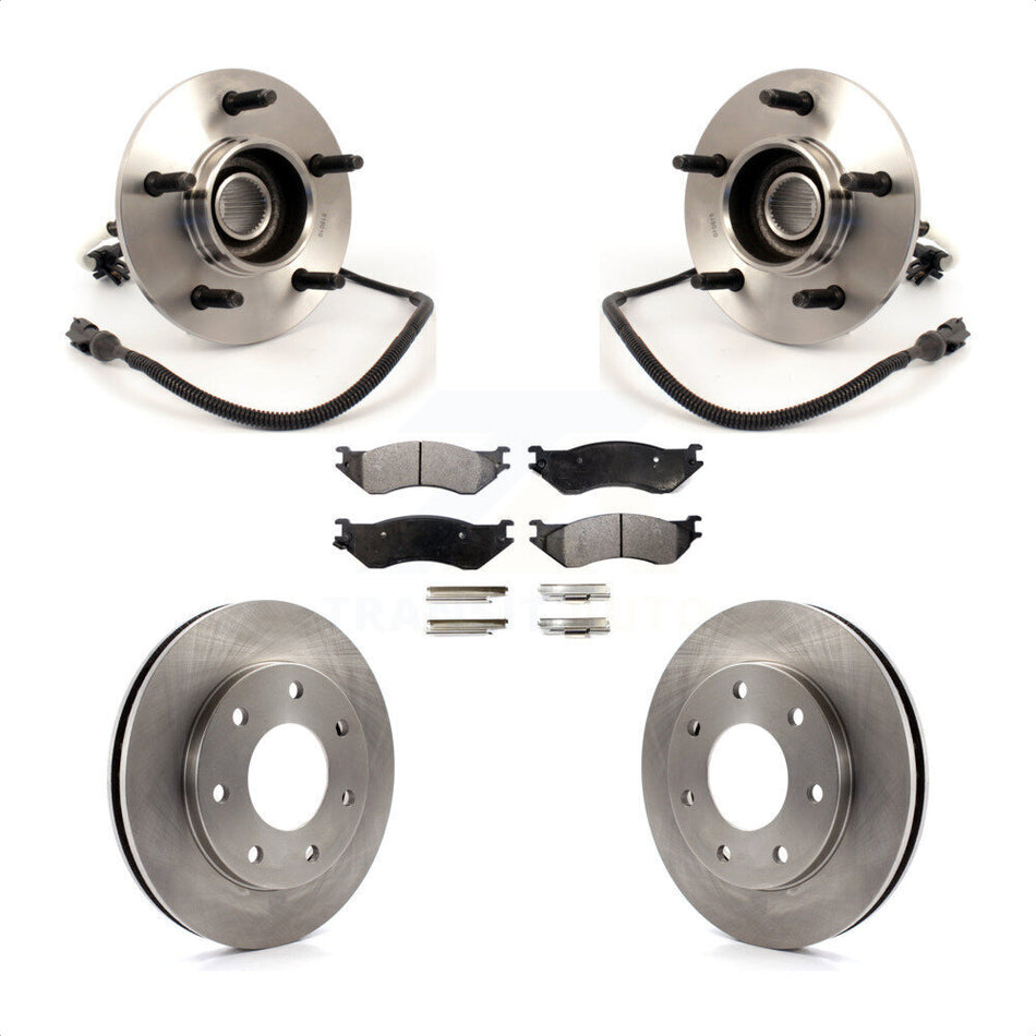 Front Hub Bearing Assembly With Disc Brake Rotors And Semi-Metallic Pads Kit For 1999 Ford F-150 4WD with 4-Wheel ABS 7 Lug Wheels KBB-105289