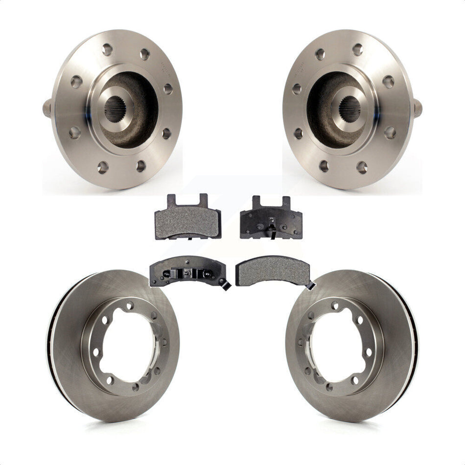 Front Hub Bearing Assembly With Disc Brake Rotors And Semi-Metallic Pads Kit For 1999 Dodge Ram 2500 4WD with 2-Wheel ABS 4 Hole Rectangular Flange KBB-105290