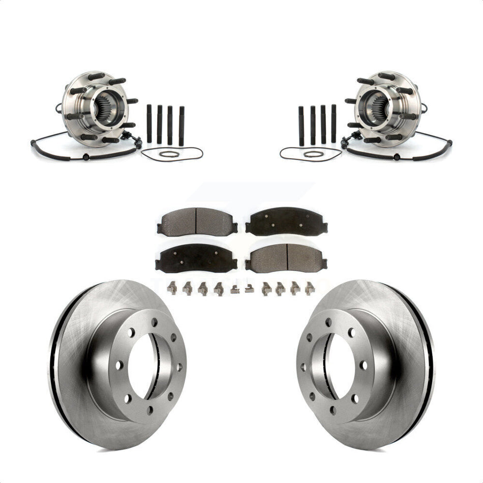 Front Hub Bearing Assembly With Disc Brake Rotors And Semi-Metallic Pads Kit For 2010 Ford F-250 Super Duty 4WD Single Rear Wheels KBB-105371