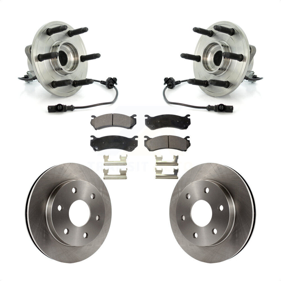 Front Hub Bearing Assembly With Disc Brake Rotors And Semi-Metallic Pads Kit For 2007 Chevrolet Silverado 1500 LT LTZ with 4WD rear brakes KBB-105388