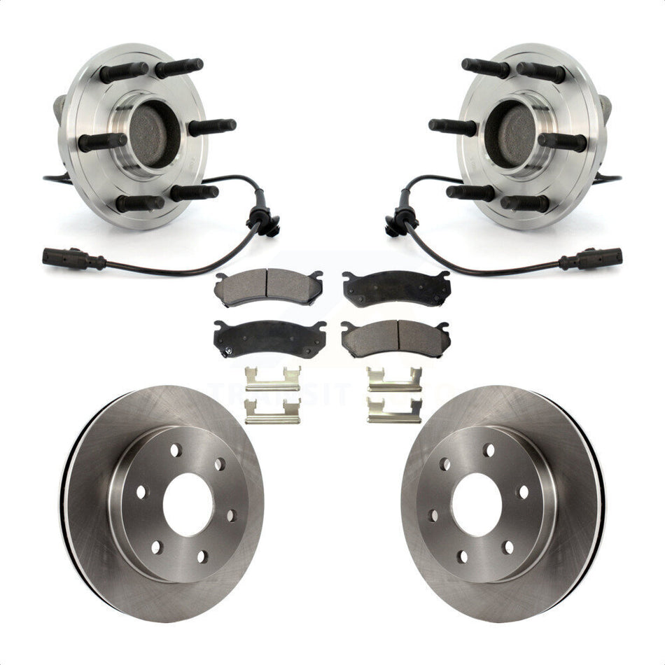 Front Hub Bearing Assembly With Disc Brake Rotors And Semi-Metallic Pads Kit For 2007 Chevrolet Silverado 1500 LT LTZ with RWD rear brakes KBB-105393