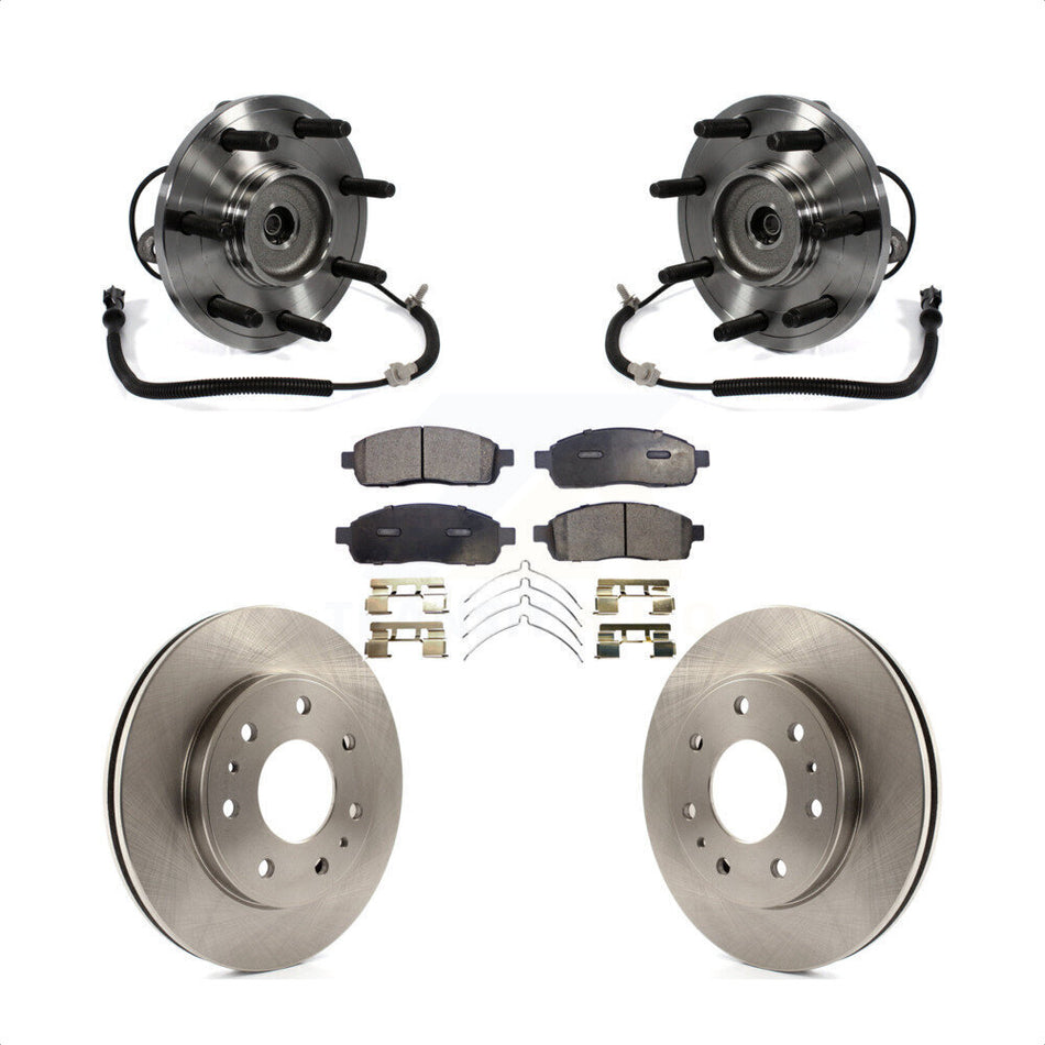 Front Hub Bearing Assembly With Disc Brake Rotors And Semi-Metallic Pads Kit For 2009 Ford F-150 RWD 4WD Heavy Duty Payload Package 7 Lug Wheels KBB-105406
