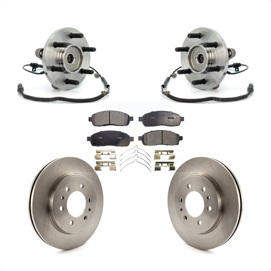 Front Hub Bearing Assembly With Disc Brake Rotors And Semi-Metallic Pads Kit For 2009 Ford F-150 4WD 6 Lug Wheels Without Heavy Duty Payload Package KBB-105409