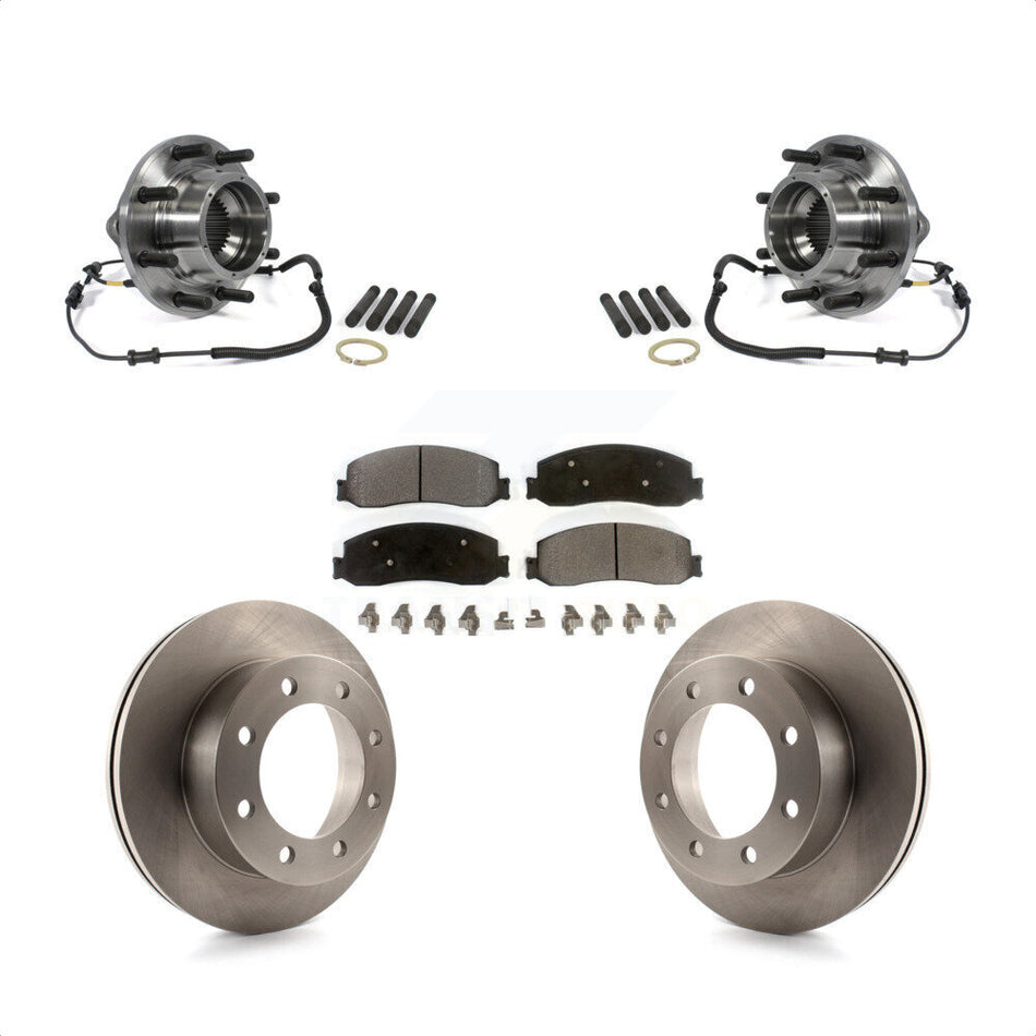 Front Hub Bearing Assembly With Disc Brake Rotors And Semi-Metallic Pads Kit For 2011 Ford F-350 Super Duty 4WD Dual Rear Wheels KBB-105422