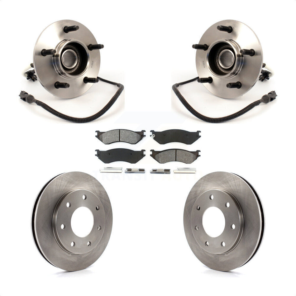 Front Hub Bearing Assembly With Disc Brake Rotors And Semi-Metallic Pads Kit For 1999 Ford F-150 4WD with 4-Wheel ABS 7 Lug Wheels KBB-105867