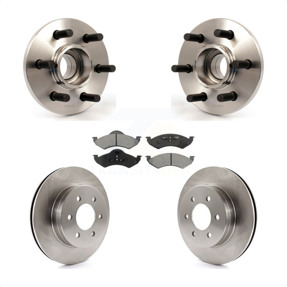 Front Hub Bearing Assembly With Disc Brake Rotors And Semi-Metallic Pads Kit For 2000-2002 Dodge Dakota Durango RWD with 2-Wheel ABS KBB-105886