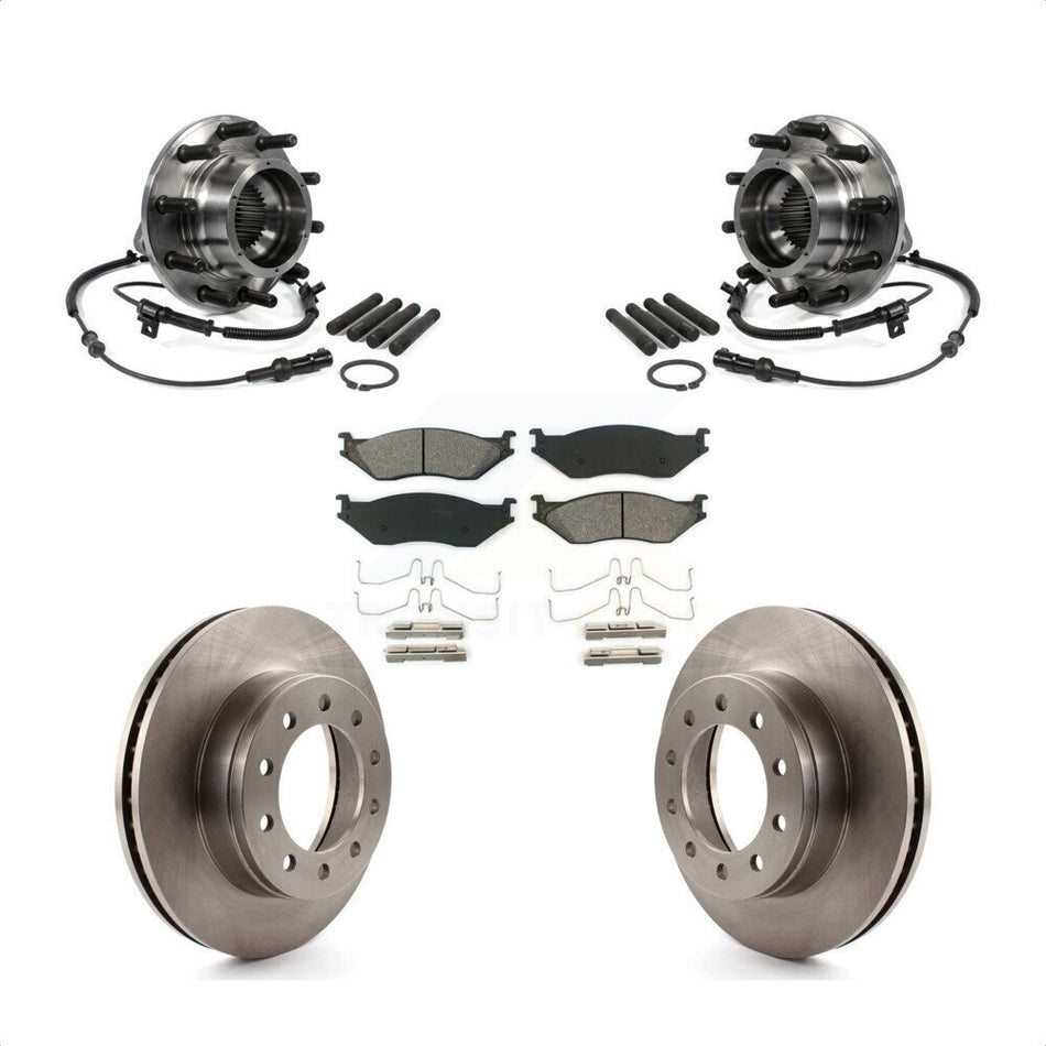 Front Hub Bearing Assembly With Disc Brake Rotors And Semi-Metallic Pads Kit For 2005-2010 Ford F-550 Super Duty 4 X Dual Rear Wheels KBB-105958