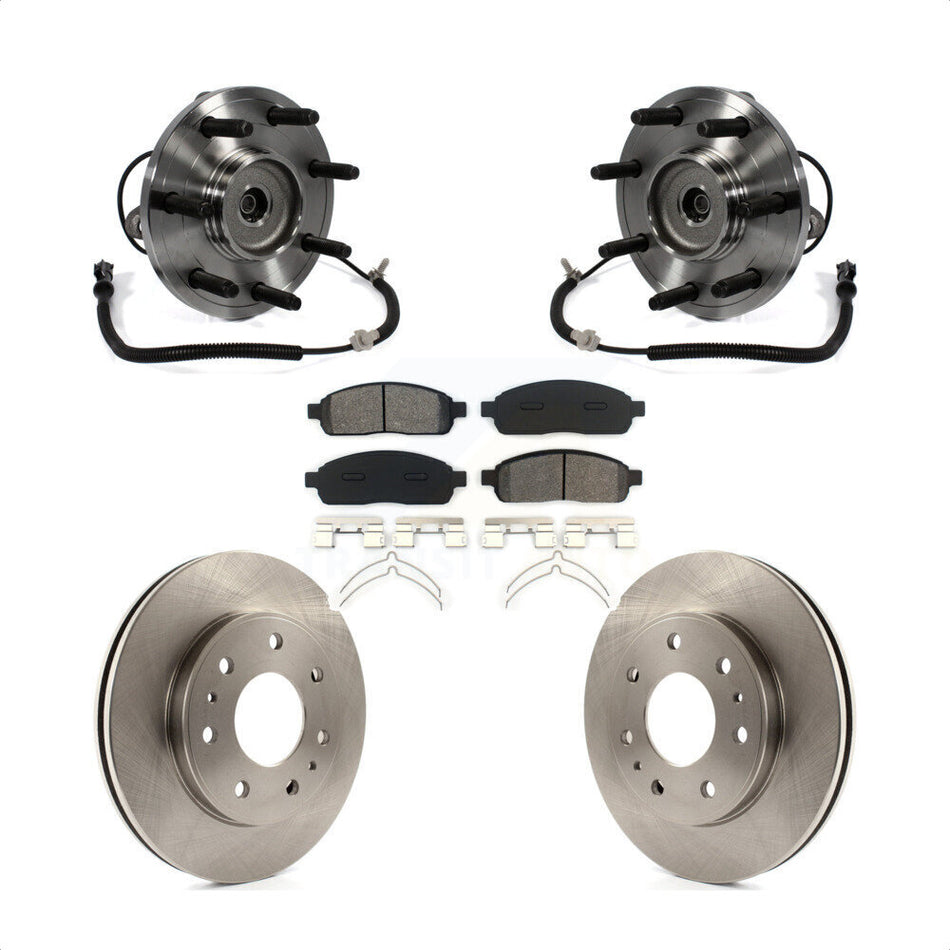 Front Hub Bearing Assembly With Disc Brake Rotors And Semi-Metallic Pads Kit For 2009 Ford F-150 RWD 4WD 7 Lug Wheels Heavy Duty Payload Package KBB-105989