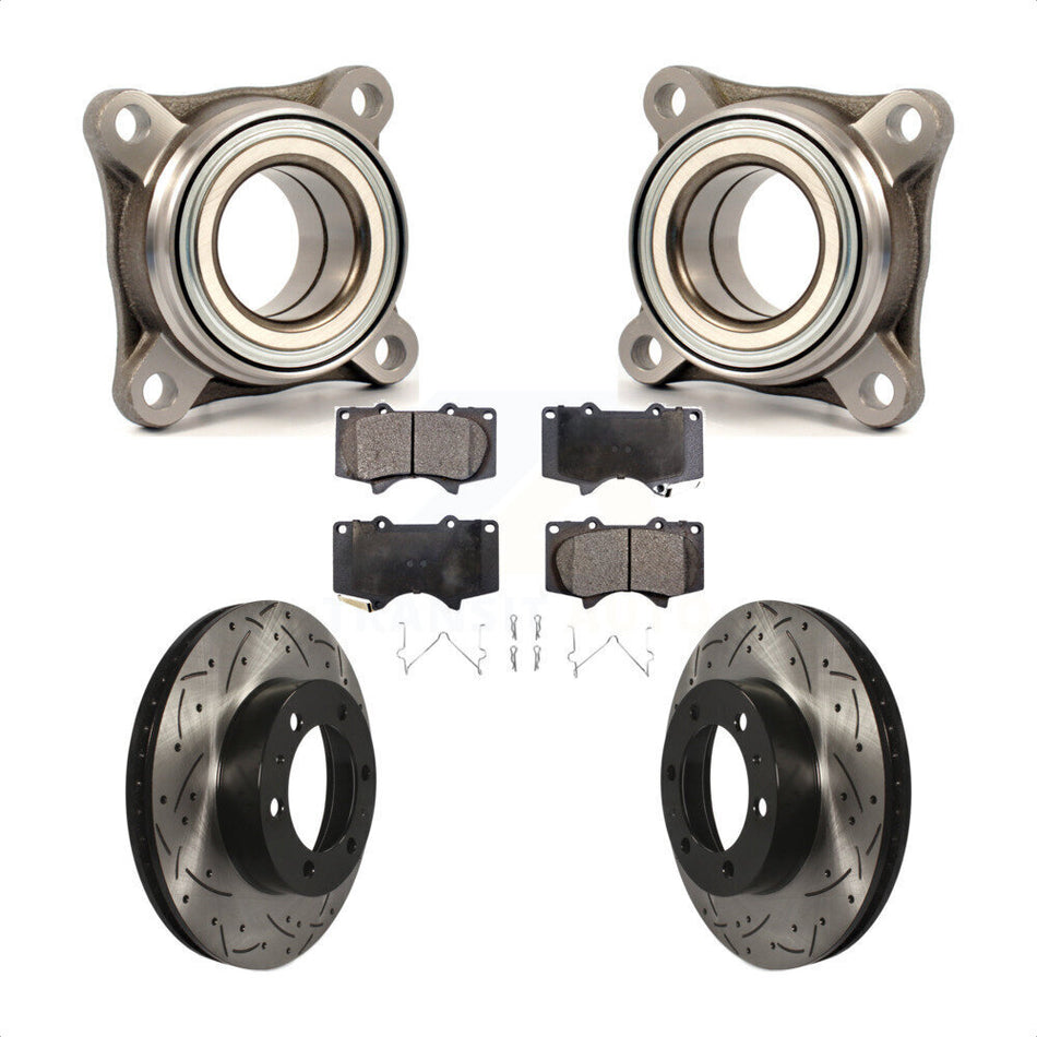 Front Wheel Bearing With Coated Drilled Slotted Disc Brake Rotors And Semi-Metallic Pads Kit For Toyota Tacoma FJ Cruiser RWD KBB-106056