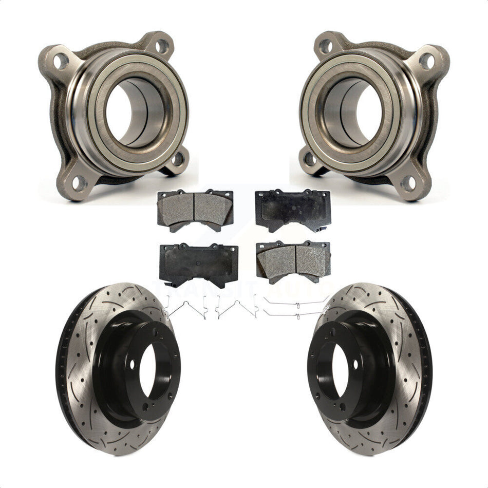 Front Wheel Bearing With Coated Drilled Slotted Disc Brake Rotors And Semi-Metallic Pads Kit For Toyota Tundra Sequoia Lexus LX570 Module KBB-106058