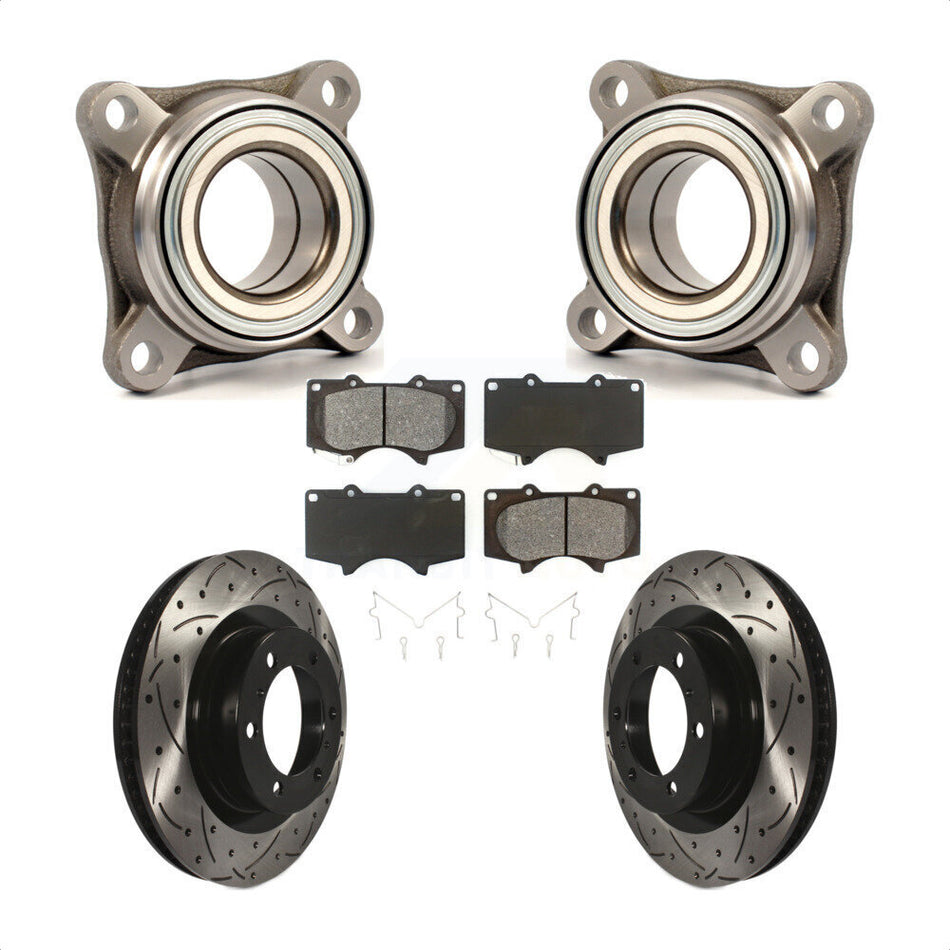 Front Wheel Bearing With Coated Drilled Slotted Disc Brake Rotors And Semi-Metallic Pads Kit For 2010-2022 Toyota 4Runner RWD Module KBB-106061