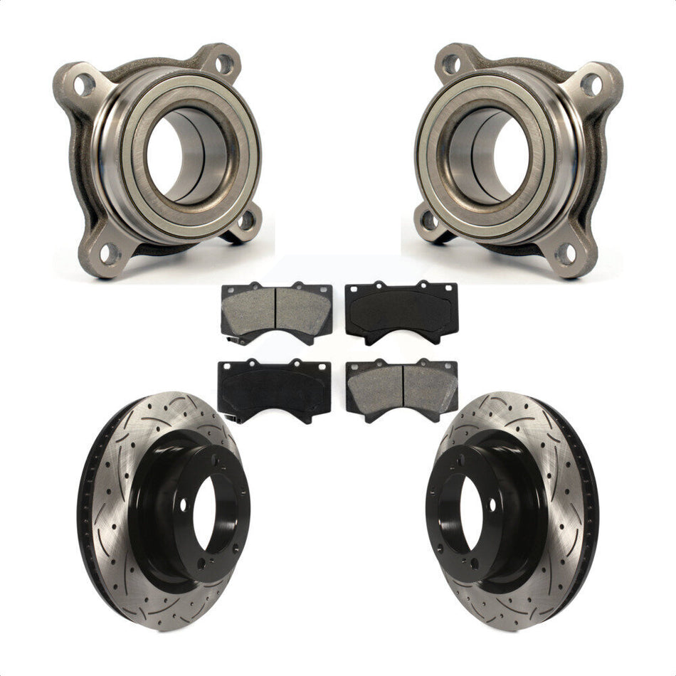 Front Wheel Bearing With Coated Drilled Slotted Disc Brake Rotors And Semi-Metallic Pads Kit For Toyota Tundra Sequoia Lexus LX570 Module KBB-106062