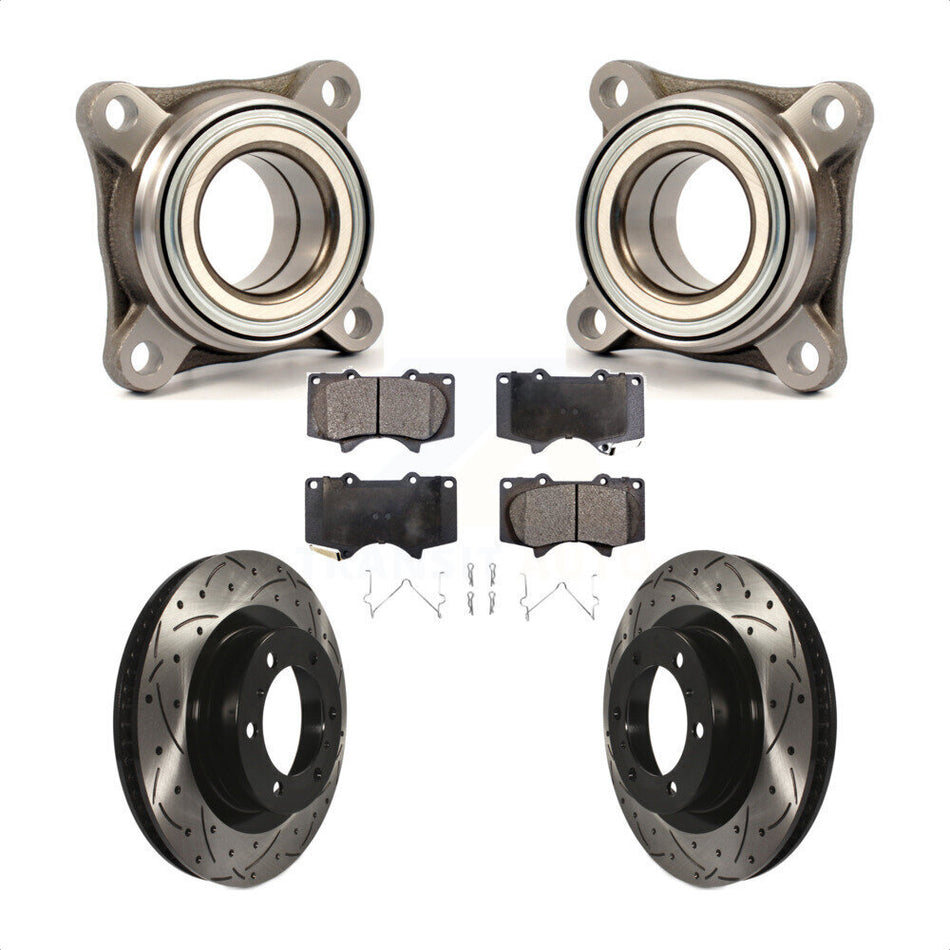 Front Wheel Bearing With Coated Drilled Slotted Disc Brake Rotors And Ceramic Pads Kit For 2010-2022 Toyota 4Runner RWD Module KBB-106065