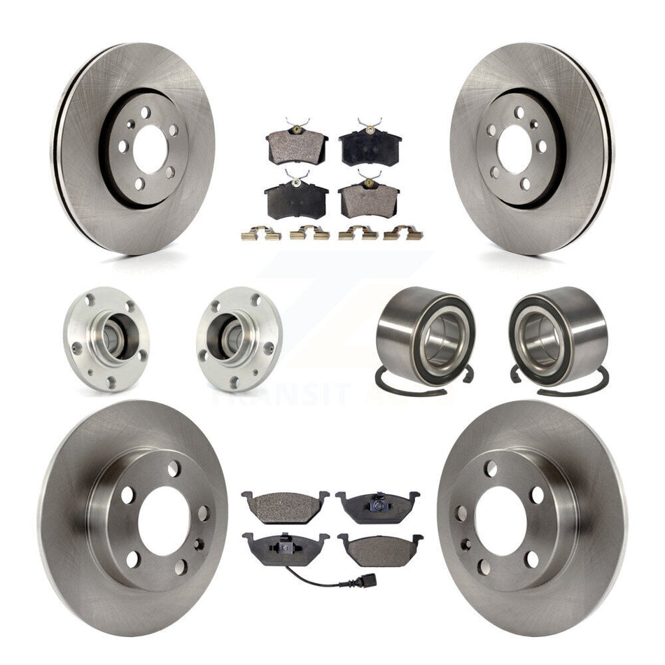 Front Rear Wheel Hub Bearings Assembly Disc Brake Rotors And Semi-Metallic Pads Kit (10Pc) For 2000-2001 Volkswagen Golf 2.0L With 288mm Diameter Rotor KBB-106128