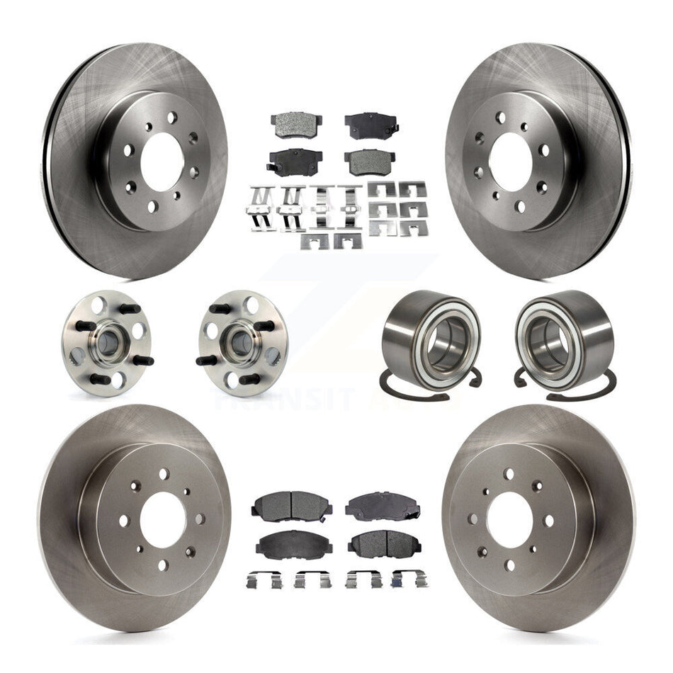 Front Rear Wheel Hub Bearings Assembly Disc Brake Rotors And Semi-Metallic Pads Kit (10Pc) For 2001-2005 Acura EL KBB-106146
