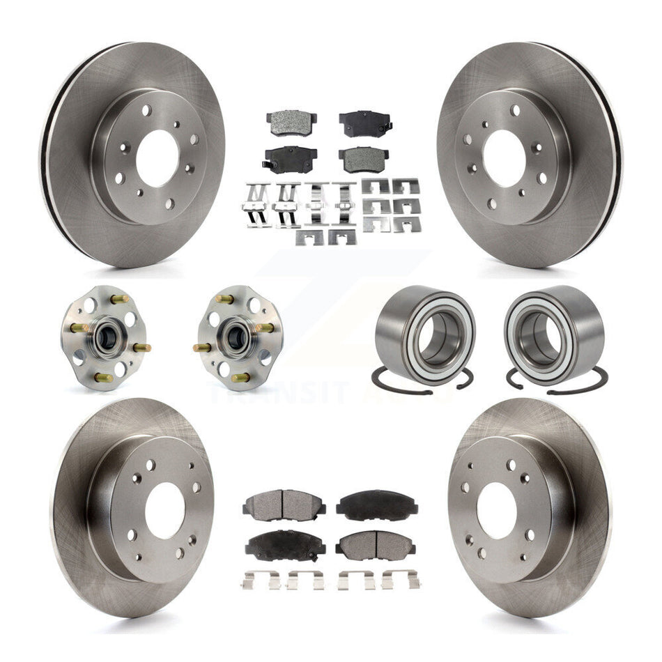 Front Rear Wheel Hub Bearings Assembly Disc Brake Rotors And Semi-Metallic Pads Kit (10Pc) For 1998-2002 Honda Accord Coupe with 2.3L Drum rear brakes Non-ABS KBB-106147