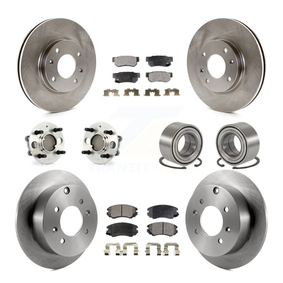 Front Rear Wheel Hub Bearings Assembly Disc Brake Rotors And Semi-Metallic Pads Kit (10Pc) For Kia Optima Hyundai Sonata Magentis 4-Wheel ABS KBB-106179