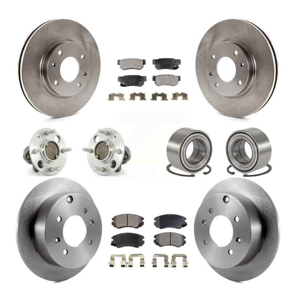 Front Rear Wheel Hub Bearings Assembly Disc Brake Rotors And Semi-Metallic Pads Kit (10Pc) For Kia Optima Hyundai Sonata Magentis Non-ABS KBB-106185