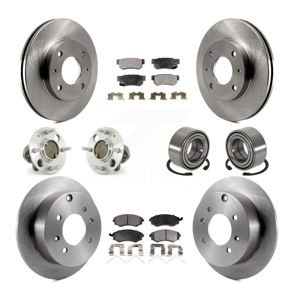 Front Rear Wheel Hub Bearings Assembly Disc Brake Rotors And Semi-Metallic Pads Kit (10Pc) For Hyundai Sonata KBB-106186