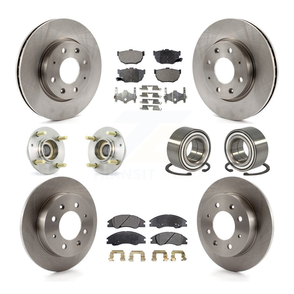 Front Rear Wheel Hub Bearings Assembly Disc Brake Rotors And Semi-Metallic Pads Kit (10Pc) For 2005-2009 Kia Spectra Spectra5 4-Wheel ABS KBB-106194
