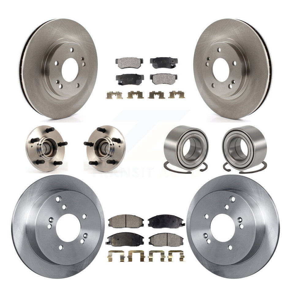 Front Rear Wheel Hub Bearings Assembly Disc Brake Rotors And Semi-Metallic Pads Kit (10Pc) For 2001-2006 Hyundai Santa Fe FWD with Non-ABS With 294mm Diameter Rotor KBB-106196