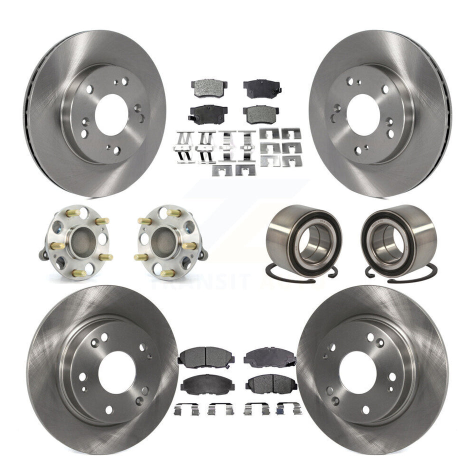 Front Rear Wheel Hub Bearings Assembly Disc Brake Rotors And Semi-Metallic Pads Kit (10Pc) For Honda Civic KBB-106204