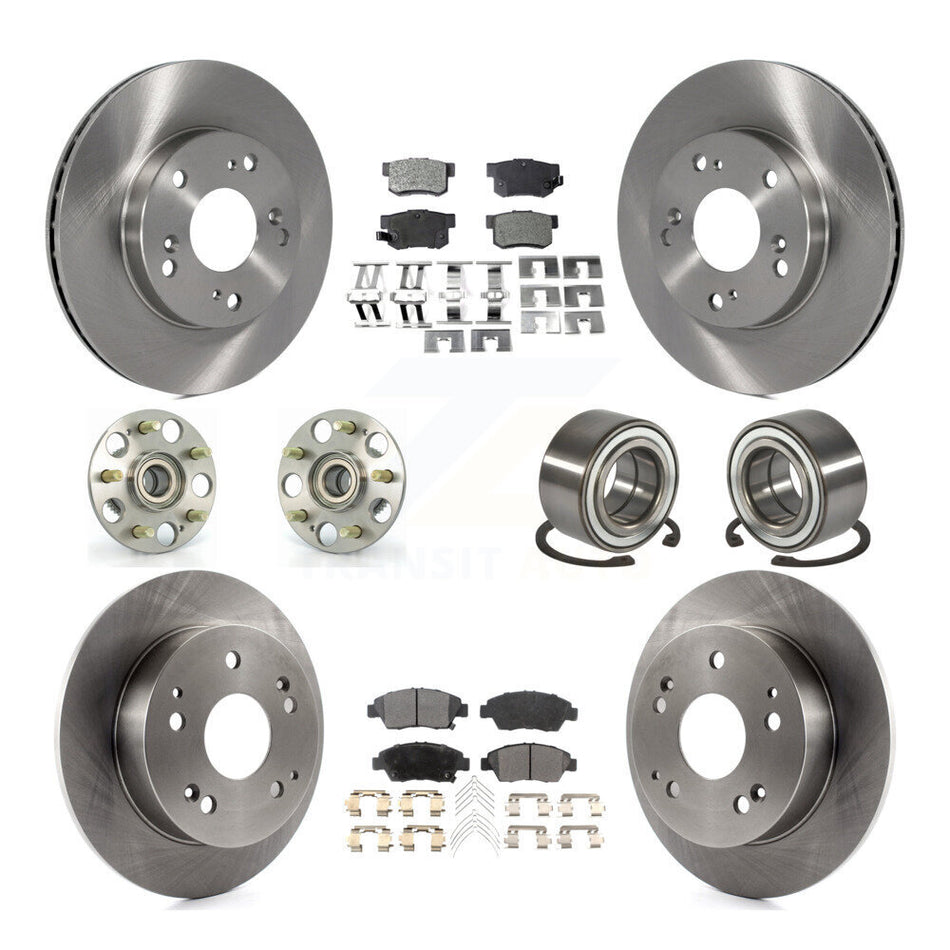 Front Rear Wheel Hub Bearings Assembly Disc Brake Rotors And Semi-Metallic Pads Kit (10Pc) For 2004 Honda Civic SiR KBB-106207