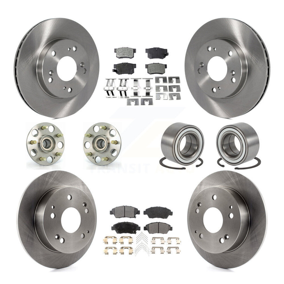 Front Rear Wheel Hub Bearings Assembly Disc Brake Rotors And Semi-Metallic Pads Kit (10Pc) For Honda Civic Acura RSX KBB-106208