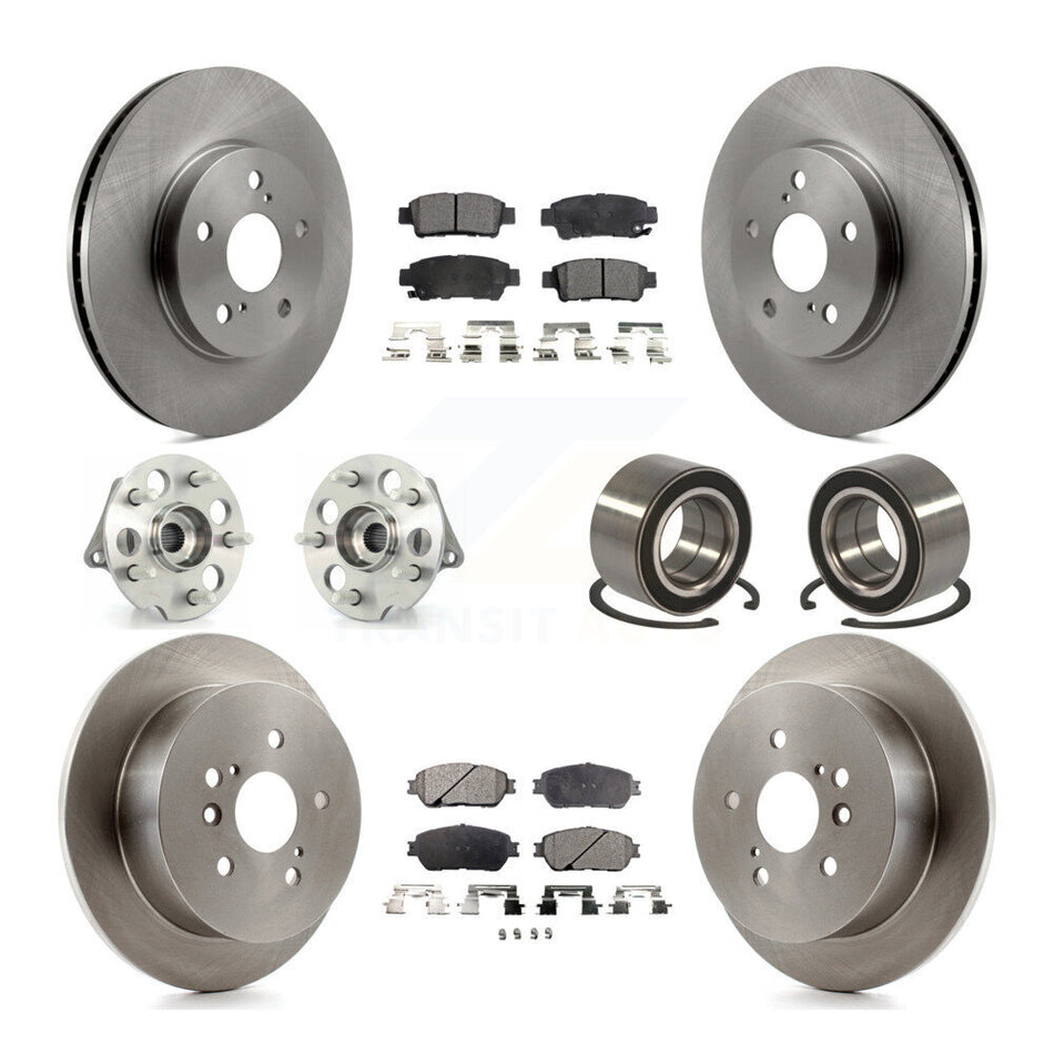 Front Rear Wheel Hub Bearings Assembly Disc Brake Rotors And Semi-Metallic Pads Kit (10Pc) For 2004-2010 Toyota Sienna AWD KBB-106224