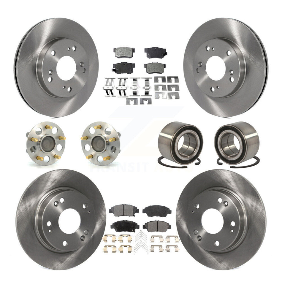 Front Rear Wheel Hub Bearings Assembly Disc Brake Rotors And Semi-Metallic Pads Kit (10Pc) For Honda Civic KBB-106247