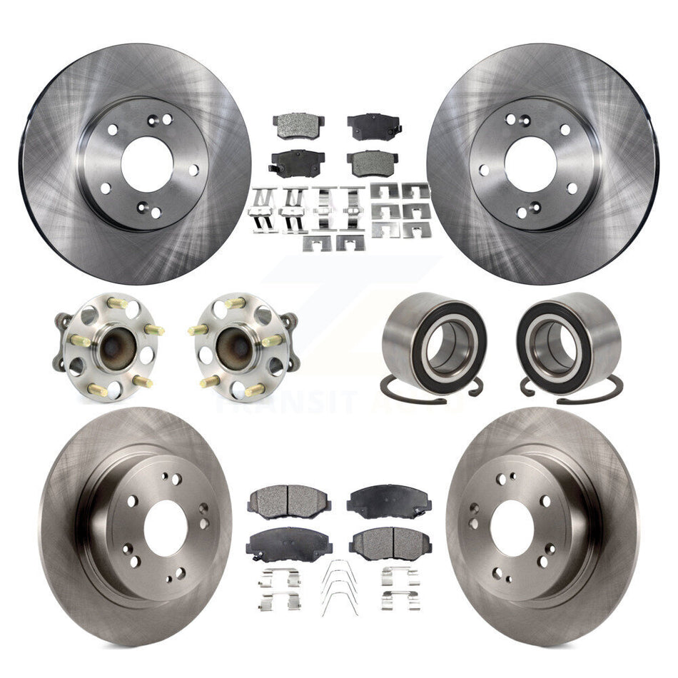Front Rear Hub Bearing Disc Brake Rotor And Semi-Metallic Pad Kit (10Pc) For Honda Accord KBB-106253