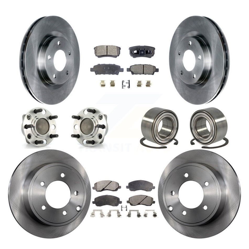 Front Rear Wheel Hub Bearings Assembly Disc Brake Rotors And Semi-Metallic Pads Kit (10Pc) For 2007 Dodge Caliber FWD with Drum rear brakes Non-ABS With 294mm Diameter Rotor KBB-106256