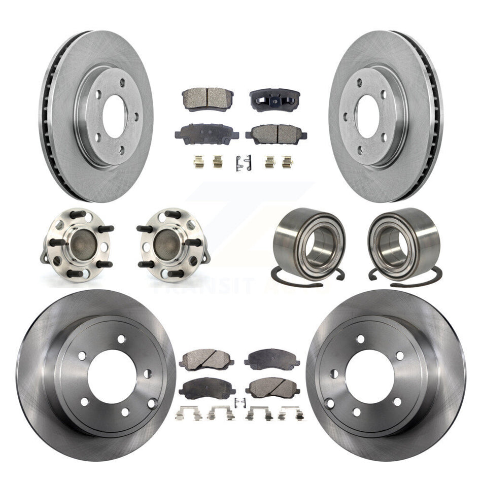 Front Rear Wheel Hub Bearings Assembly Disc Brake Rotors And Semi-Metallic Pads Kit (10Pc) For Dodge Caliber KBB-106257