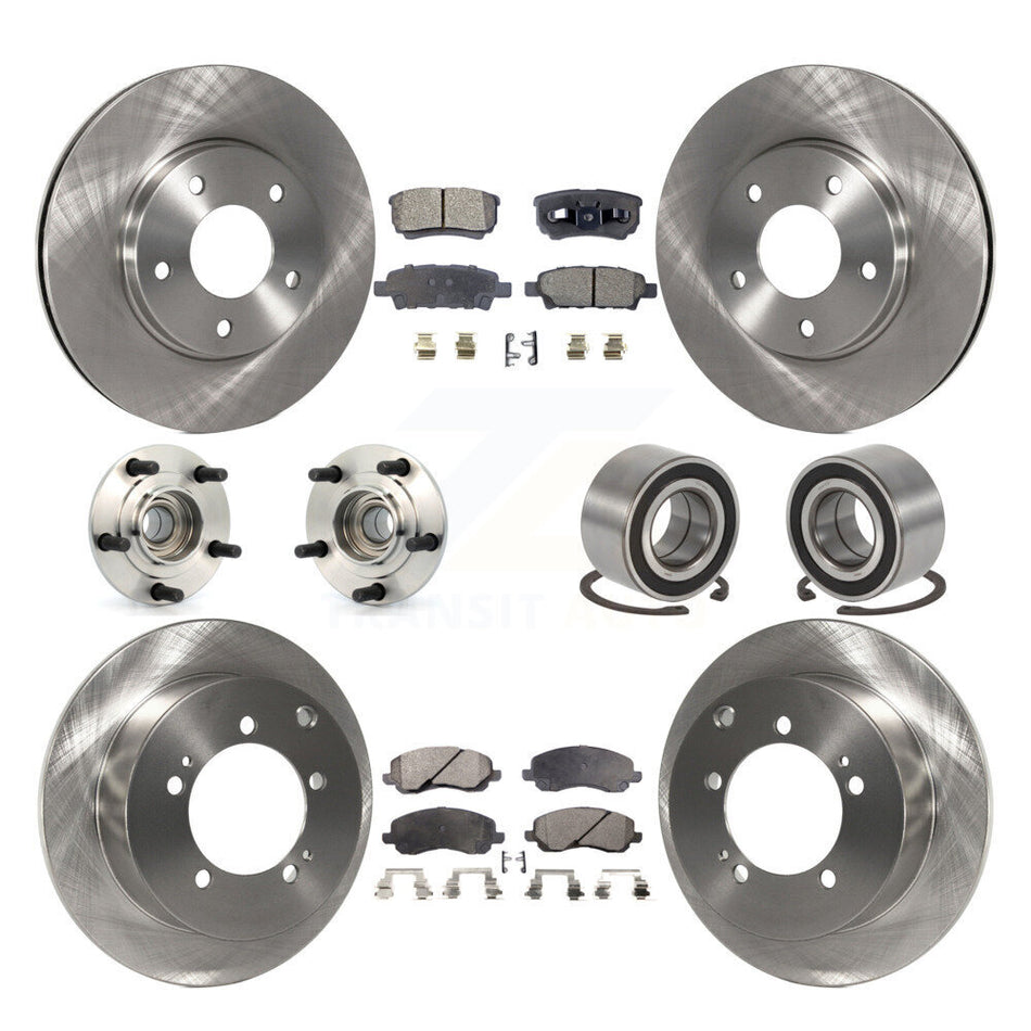Front Rear Wheel Hub Bearings Assembly Disc Brake Rotors And Semi-Metallic Pads Kit (10Pc) For 2004-2006 Mitsubishi Lancer Ralliart KBB-106263