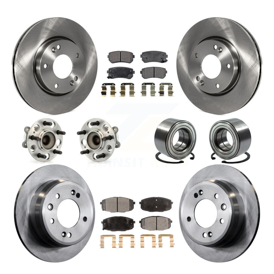 Front Rear Wheel Hub Bearings Assembly Disc Brake Rotors And Semi-Metallic Pads Kit (10Pc) For Hyundai Elantra KBB-106264