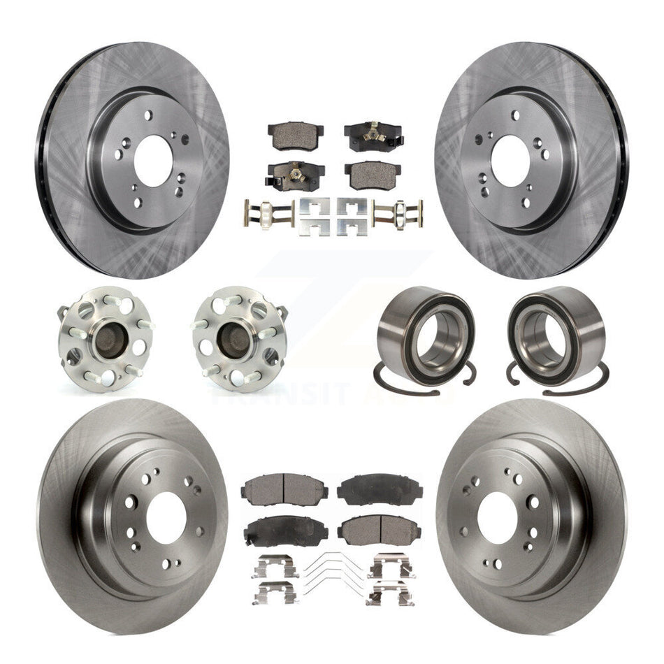 Front Rear Wheel Hub Bearings Assembly Disc Brake Rotors And Semi-Metallic Pads Kit (10Pc) For 2013-2015 Honda Crosstour FWD KBB-106273