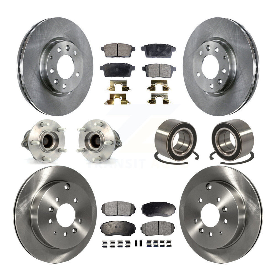Front Rear Wheel Hub Bearings Assembly Disc Brake Rotors And Semi-Metallic Pads Kit (10Pc) For 2007-2012 Mazda CX-7 FWD KBB-106285