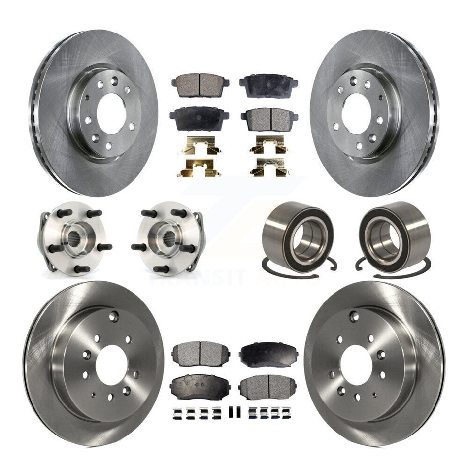 Front Rear Wheel Hub Bearings Assembly Disc Brake Rotors And Semi-Metallic Pads Kit (10Pc) For 2007-2012 Mazda CX-7 AWD KBB-106286