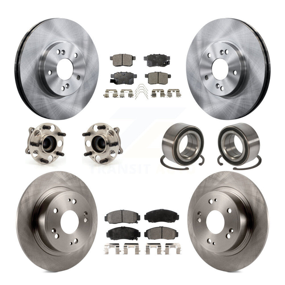 Front Rear Wheel Hub Bearings Assembly Disc Brake Rotors And Semi-Metallic Pads Kit (10Pc) For Honda Accord Acura TSX KBB-106289