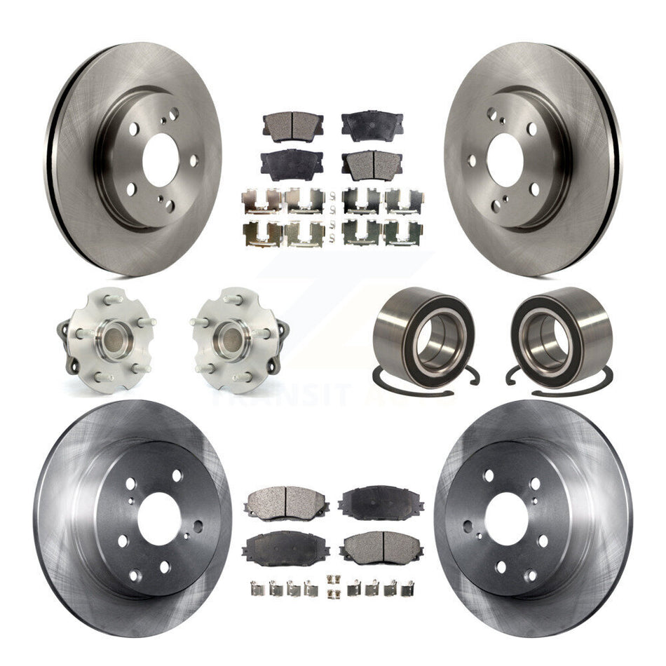 Front Rear Wheel Hub Bearings Assembly Disc Brake Rotors And Semi-Metallic Pads Kit (10Pc) For 2010 Lexus HS250h KBB-106294
