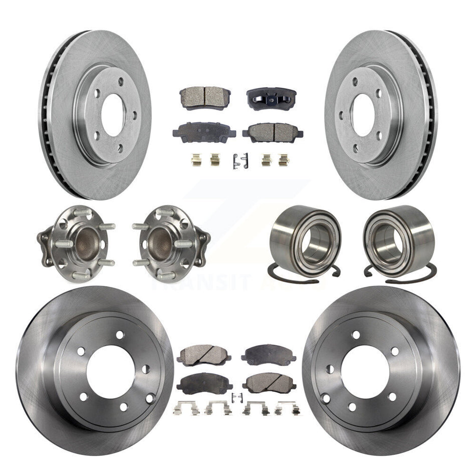 Front Rear Wheel Hub Bearings Assembly Disc Brake Rotors And Semi-Metallic Pads Kit (10Pc) For 2008-2009 Mitsubishi Lancer DE with FWD Non-ABS KBB-106295