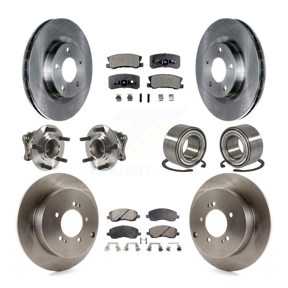Front Rear Wheel Hub Bearings Assembly Disc Brake Rotors And Semi-Metallic Pads Kit (10Pc) For Mitsubishi Outlander KBB-106297