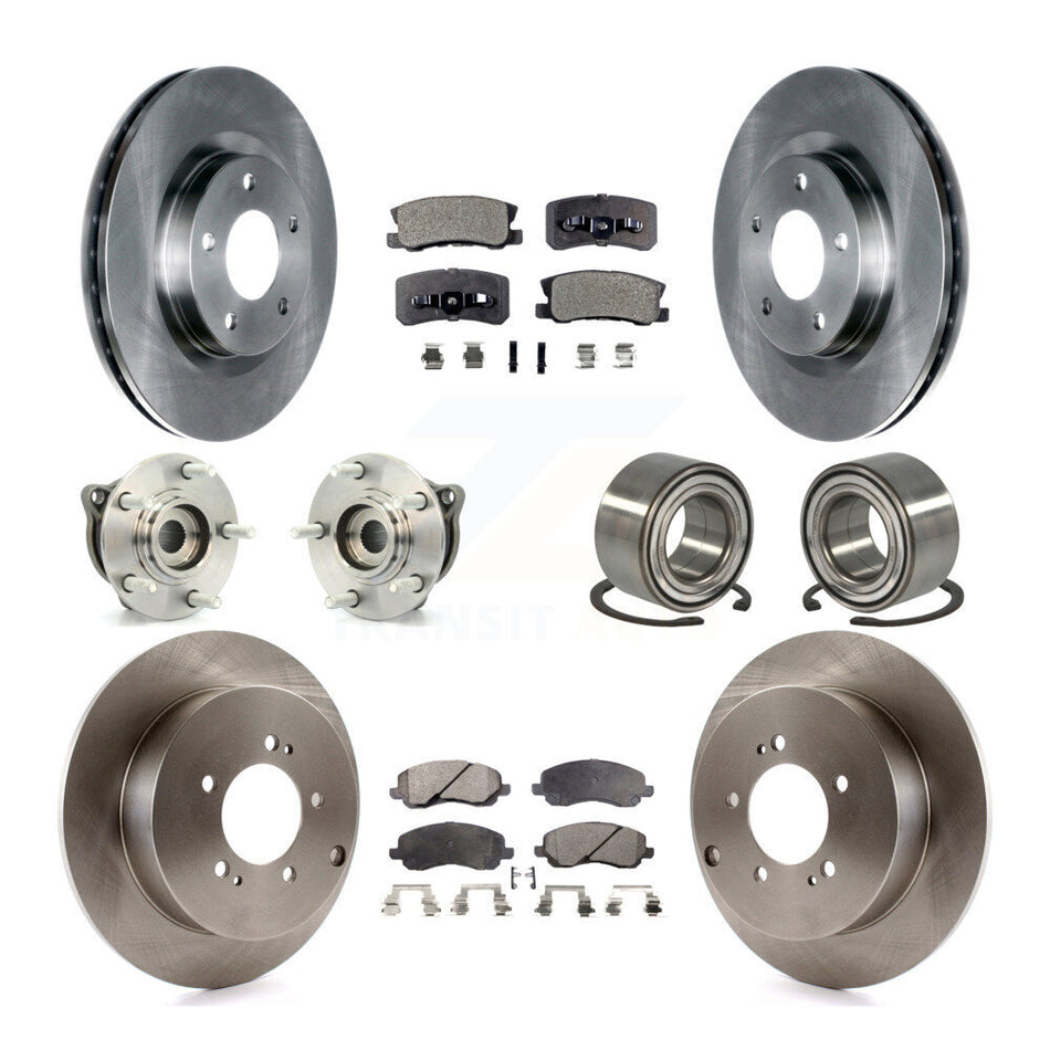 Front Rear Wheel Hub Bearings Assembly Disc Brake Rotors And Semi-Metallic Pads Kit (10Pc) For Mitsubishi Outlander With 7 Passenger Seating KBB-106302