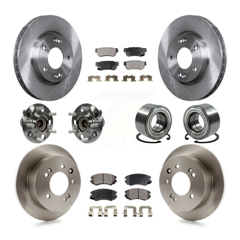 Front Rear Wheel Hub Bearings Assembly Disc Brake Rotors And Semi-Metallic Pads Kit (10Pc) For Hyundai Elantra KBB-106322