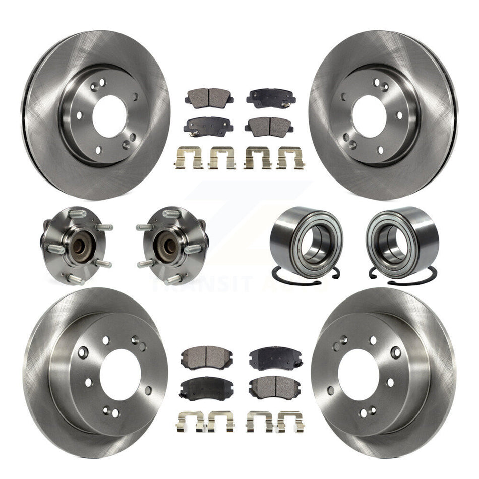 Front Rear Wheel Hub Bearings Assembly Disc Brake Rotors And Semi-Metallic Pads Kit (10Pc) For 2012-2013 Kia Soul KBB-106336