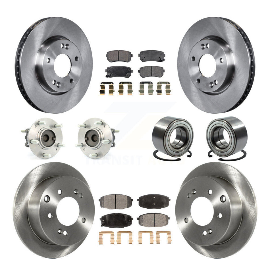 Front Rear Wheel Hub Bearings Assembly Disc Brake Rotors And Semi-Metallic Pads Kit (10Pc) For Kia Forte Koup Forte5 KBB-106344