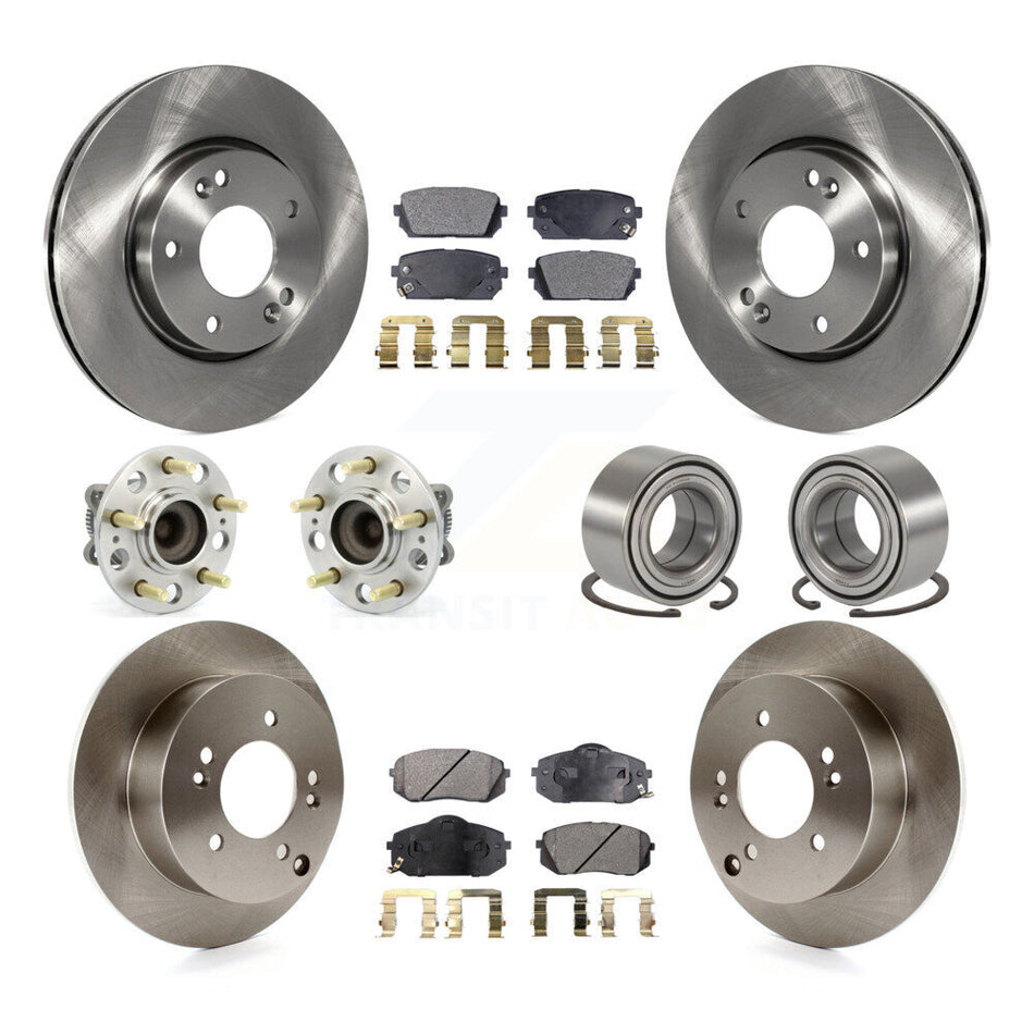 Front Rear Wheel Hub Bearings Assembly Disc Brake Rotors And Semi-Metallic Pads Kit (10Pc) For 2010-2012 Kia Rondo KBB-106345